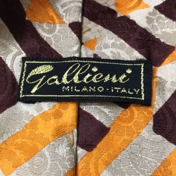 Vintage Gallieni Silk Neck Tie Made In Italy Tan/Gold/Brown Geometric Print - Picture 4 of 13